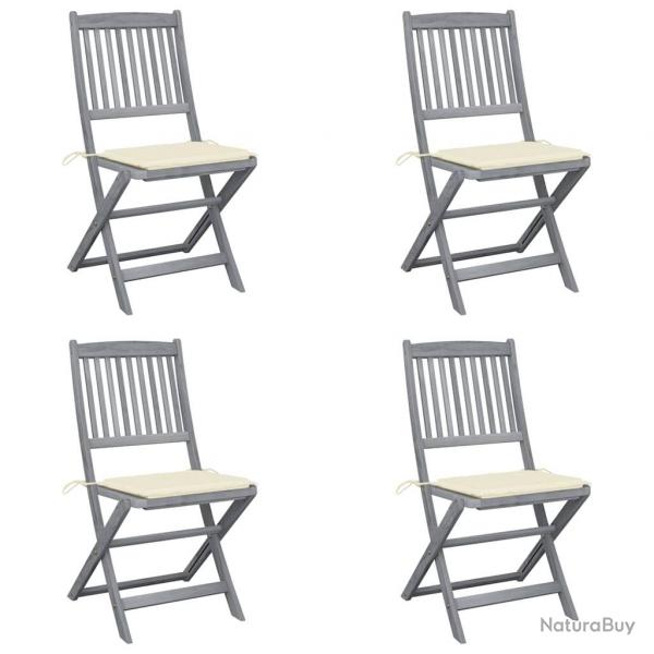 Chaises pliables d'extrieur lot de 4 et coussins Bois d'acacia