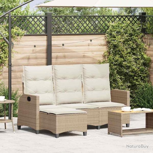 Canap de jardin inclinable coussins forme de L beige polyrotin