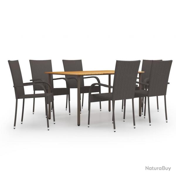 Ensemble  manger de jardin 7 pcs Rsine tresse Marron