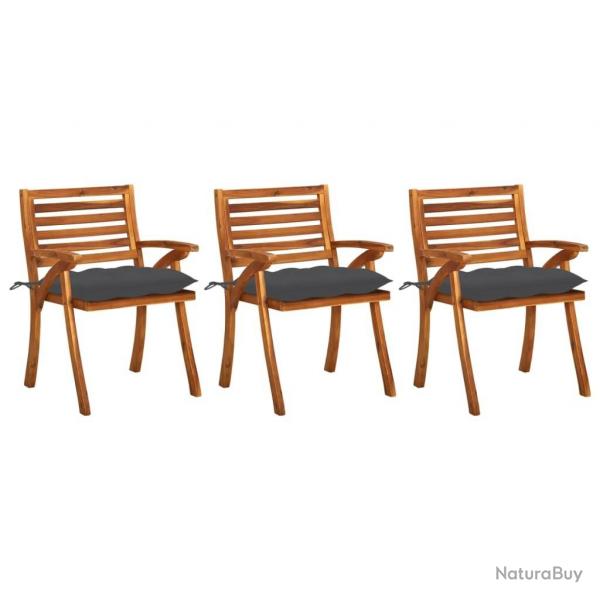 Chaises  manger de jardin avec coussins lot de 3 Acacia massif