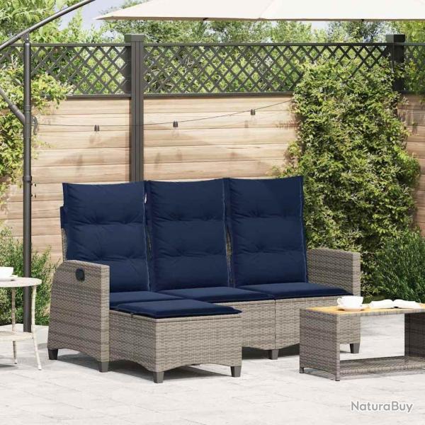Canap de jardin inclinable coussins forme de L gris polyrotin