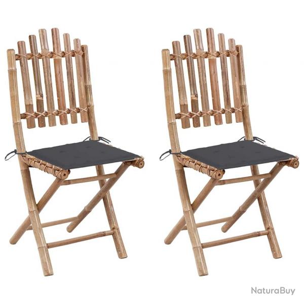 Chaises pliables de jardin lot de 2 avec coussins Bambou