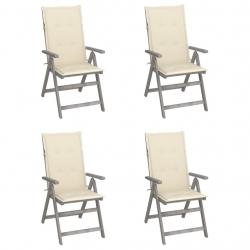 Chaises inclinables de jardin lot de 4 et coussins Bois acacia