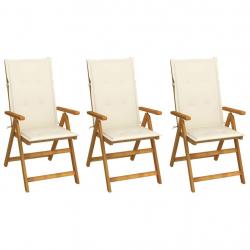 Chaises pliables de jardin lot de 3 avec coussins Bois d'acacia