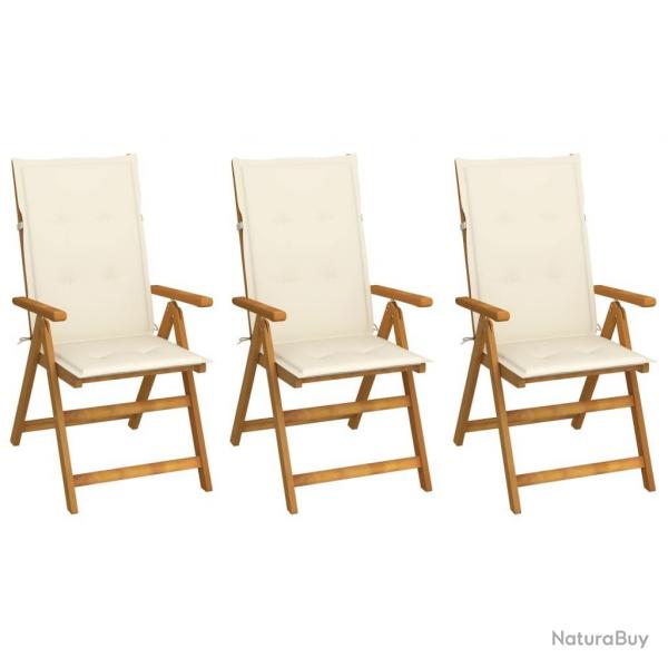 Chaises pliables de jardin lot de 3 avec coussins Bois d'acacia