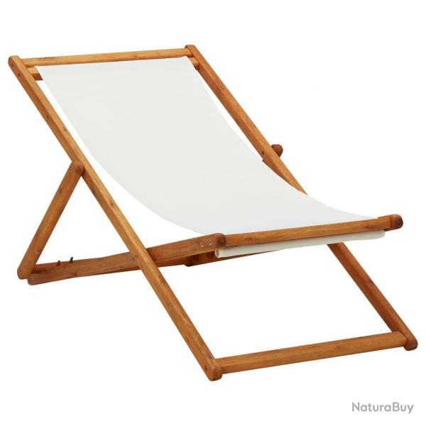 Chaise pliable de plage bois d'eucalyptus et tissu blanc crme