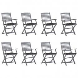 Chaises pliables d'extérieur lot de 8 et coussins Bois d'acacia