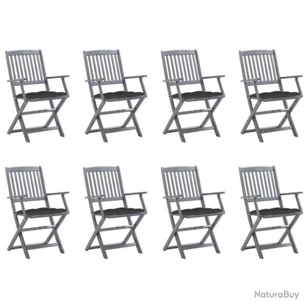 Chaises pliables d'extrieur lot de 8 et coussins Bois d'acacia