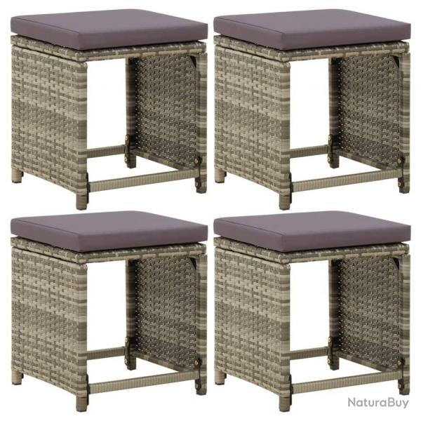 Tabourets de jardin lot de 4 avec coussins Rsine tresse Gris