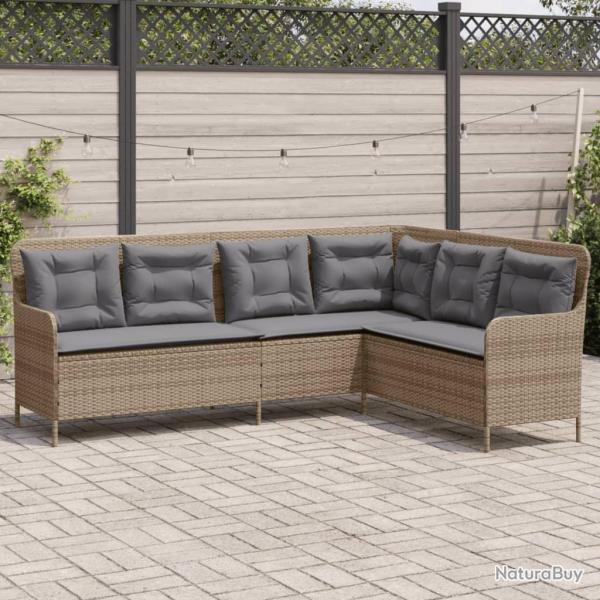 Canap de jardin avec coussins forme de L beige rsine tresse