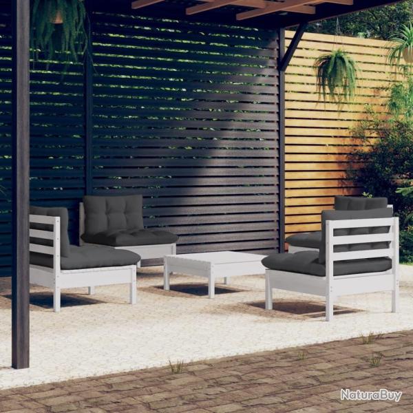 Salon de jardin 5 pcs avec coussins anthracite bois de pin