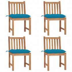 Chaises de jardin lot de 4 avec coussins Bois de teck massif