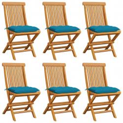 Chaises de jardin et coussins bleu clair lot de 6 Bois de teck