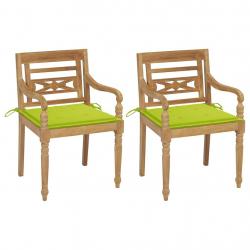 Chaises Batavia lot de 2 coussins vert vif Bois de teck massif