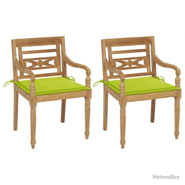 Chaises Batavia lot de 2 coussins vert vif Bois de teck massif