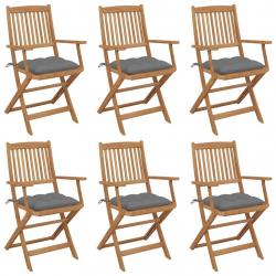 Chaises pliables de jardin lot de 6 avec coussins Bois d'acacia
