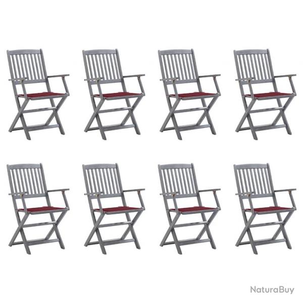 Chaises pliables d'extrieur lot de 8 et coussins Bois d'acacia