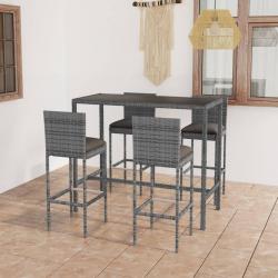 Ensemble de bar de jardin 5 pcs et coussins Résine tressée Gris