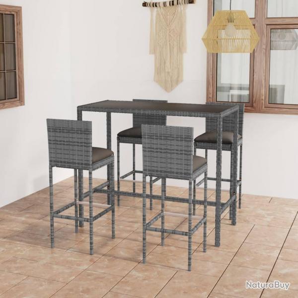 Ensemble de bar de jardin 5 pcs et coussins Rsine tresse Gris