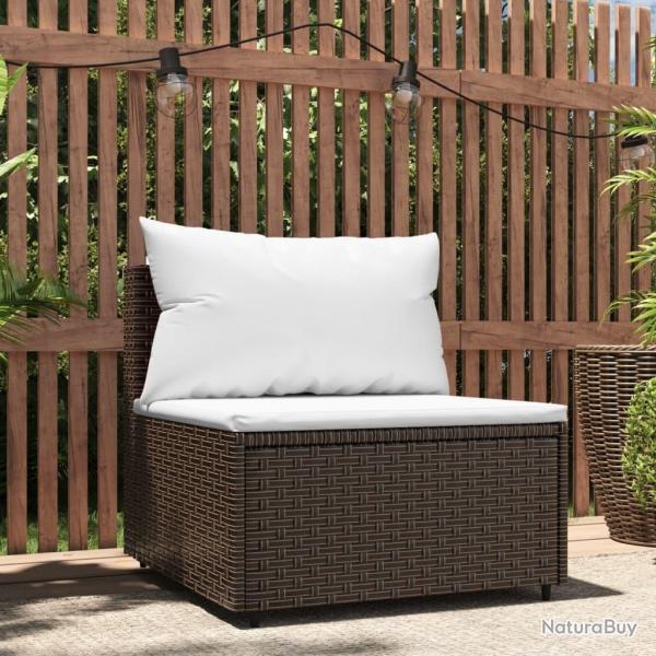 Canap central de jardin avec coussins marron rsine tresse