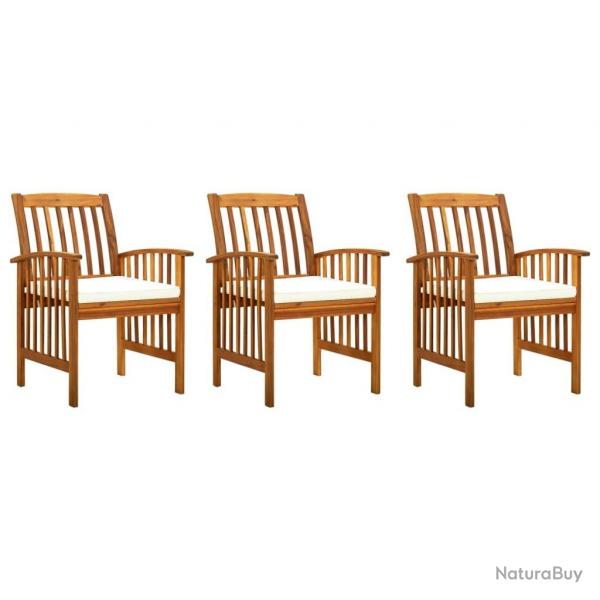 Chaises  manger de jardin lot de 3 et coussins Bois d'acacia