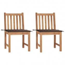 Chaises de jardin lot de 2 avec coussins Bois de teck massif