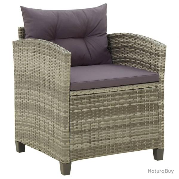 Chaise de jardin avec coussins Rsine tresse Gris