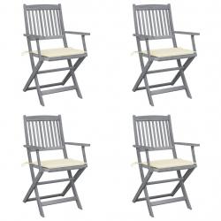 Chaises pliables d'extérieur lot de 4 et coussins Bois d'acacia