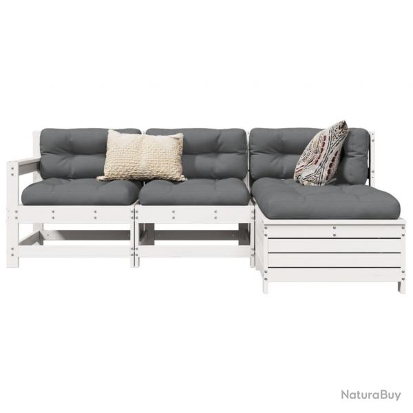 Salon de jardin 4 pcs blanc bois de pin massif