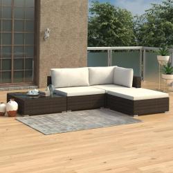 Salon de jardin 4 pcs avec coussins Résine tressée Marron