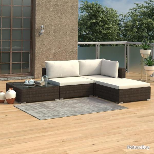 Salon de jardin 4 pcs avec coussins Rsine tresse Marron