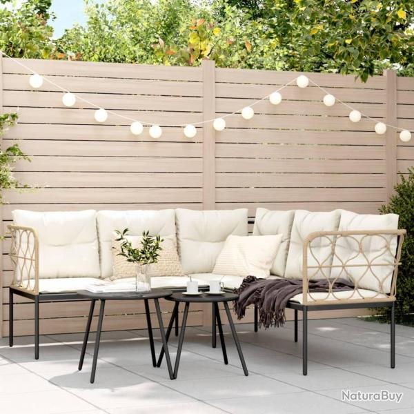 Canap de jardin avec coussins forme de L noir acier textilne