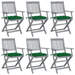 Chaises pliables d'extérieur lot de 6 et coussins Bois d'acacia