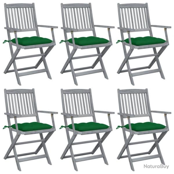 Chaises pliables d'extrieur lot de 6 et coussins Bois d'acacia