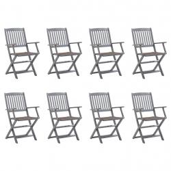 Chaises pliables d'extérieur lot de 8 et coussins Bois d'acacia