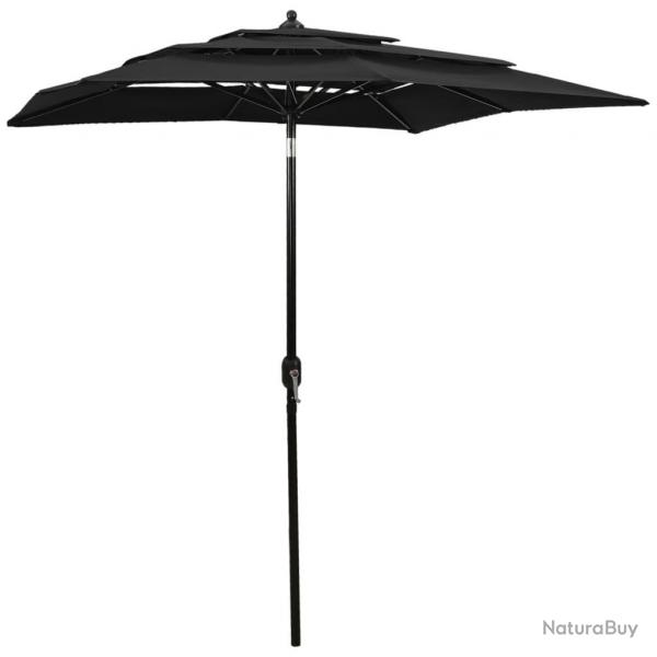 Parasol de jardin  3 niveaux avec mt en aluminium noir 2x2 m