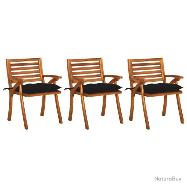 Chaises  manger de jardin avec coussins lot de 3 Acacia massif