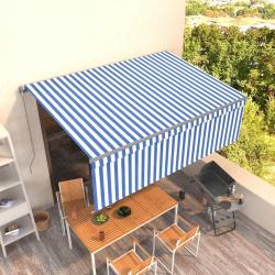 Auvent manuel rétractable avec store 4,5x3 m Bleu et blanc