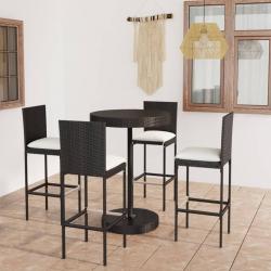 Ensemble de bar de jardin 5 pcs et coussins Résine tressée Noir