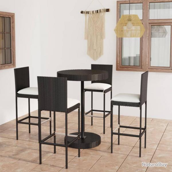 Ensemble de bar de jardin 5 pcs et coussins Rsine tresse Noir