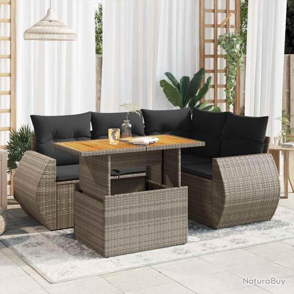 Salon de jardin 5 pcs avec coussins gris rsine tresse