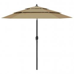 Parasol de jardin à 3 niveaux avec mât en aluminium taupe 2,5 m