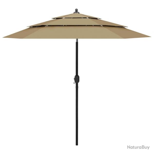Parasol de jardin  3 niveaux avec mt en aluminium taupe 2,5 m