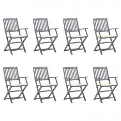 Chaises pliables d'extérieur lot de 8 et coussins Bois d'acacia