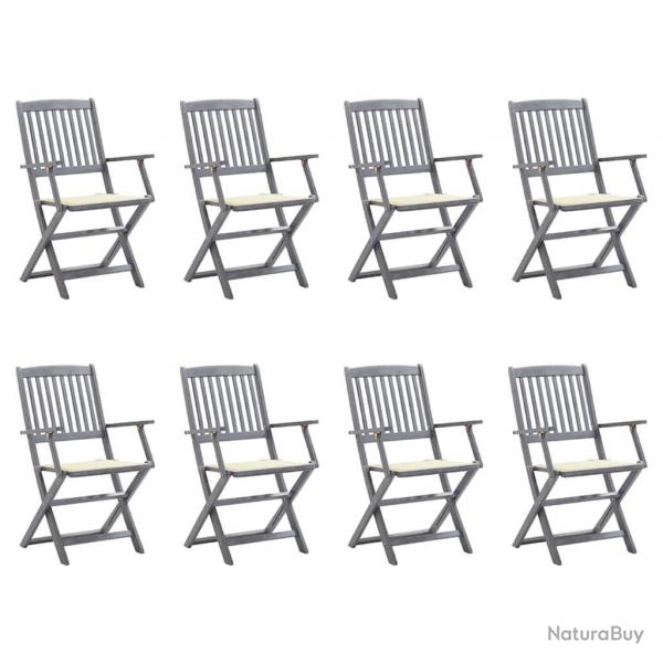 Chaises pliables d'extrieur lot de 8 et coussins Bois d'acacia