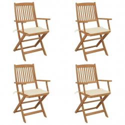 Chaises pliables de jardin lot de 4 avec coussins Bois d'acacia