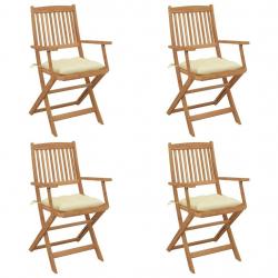 Chaises pliables de jardin lot de 4 avec coussins Bois d'acacia