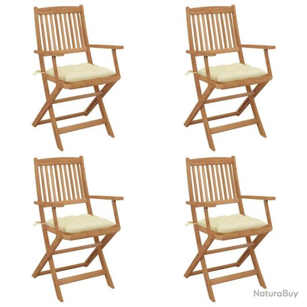 Chaises pliables de jardin lot de 4 avec coussins Bois d'acacia