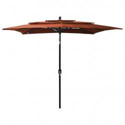 Parasol de jardin à 3 niveaux avec mât en aluminium terre cuite