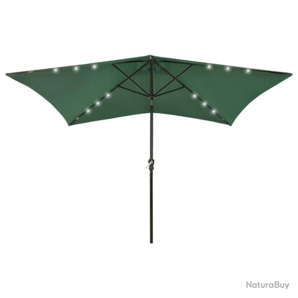 Parasol de jardin avec LED et mt en acier Vert 2x3 m